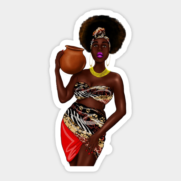 African Woman Holding a Pot, Traditional African Style Sticker by logiamerch